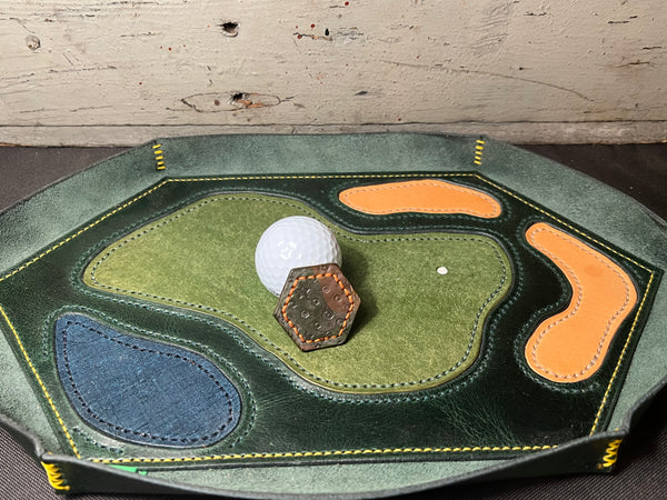 "SOMEBODY'S CLOSER" - LEATHER GOLF BALL MARKER - WHITE WAX CAMO/ORANGE