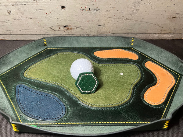 "SOMEBODY'S CLOSER" - LEATHER GOLF BALL MARKER - GREEN/WHITE