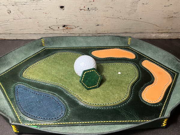 "SOMEBODY'S CLOSER" - LEATHER GOLF BALL MARKER - GREEN/YELLOW