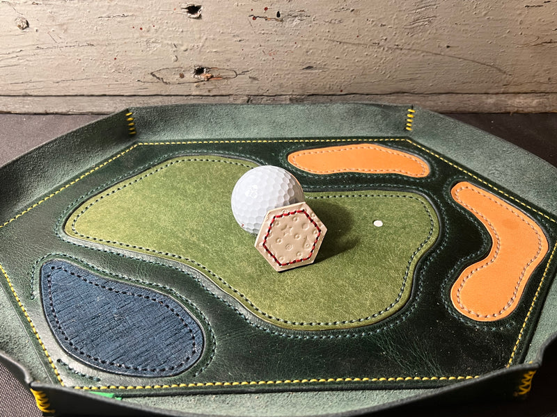 "SOMEBODY'S CLOSER" - LEATHER GOLF BALL MARKER - BLACK/WHITE/RED