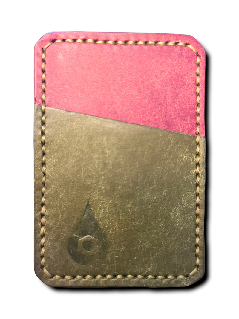 "THE CAPITALIST" *SINGLE POCKET VERTICAL CARD HOLDER* - OLIVE/FUSCHIA