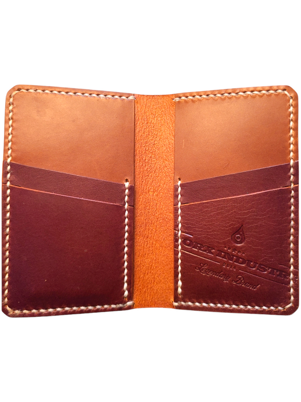 "THE TWO FACE TALL BOY" *TWIN DOUBLE POCKET VERTICAL CARD HOLDER* BI-FOLD - MAHOGANY/WHISKEY