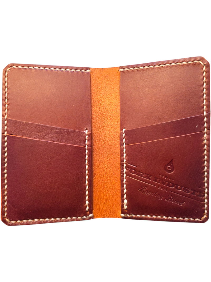 "THE TWO FACE TALL BOY" *TWIN DOUBLE POCKET VERTICAL CARD HOLDER* BI-FOLD - MAHOGANY